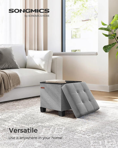 SONGMICS Storage Ottoman, Small Ottoman Foot Rest with Legs, 12.6 x 15.7 x 13.2 Inches Foot Stool, Load up to 660 lb, for Living Room, Bedroom, Dorm, Slate Gray ULSF012G01