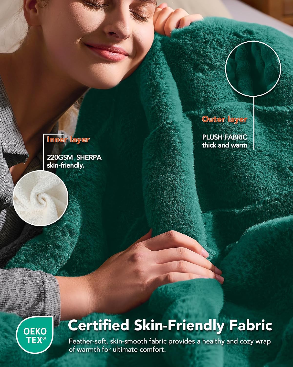 Homemate Heated Blanket Electric Throw - 50"x60" Heating Blanket Throw 1/2/4/6/8 Hours Auto-Off 10 Heat Levels Over-Heat Protection Luxury Faux Fur Sherpa ETL Certification