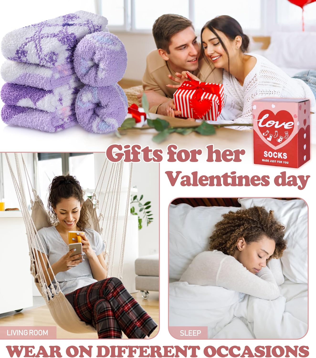 SDBING Fuzzy Socks for Women Soft Fluffy Home Sleeping Socks Cozy Warm Slipper Socks 6 or 5 Pairs