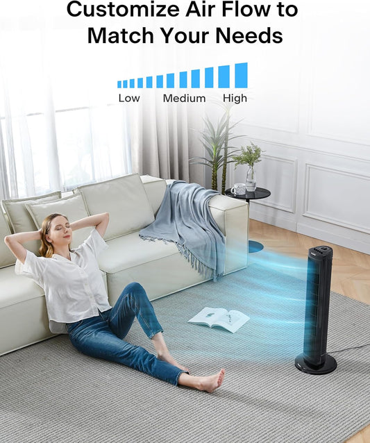 PELONIS 30 Inch Tower Fan for Bedroom, Quiet Oscillating Standing Fan with 3 Speeds, Portable Cooling Fan for Home Office Dorm Room, Auto-off Timer, Black, PFT28A2BBB