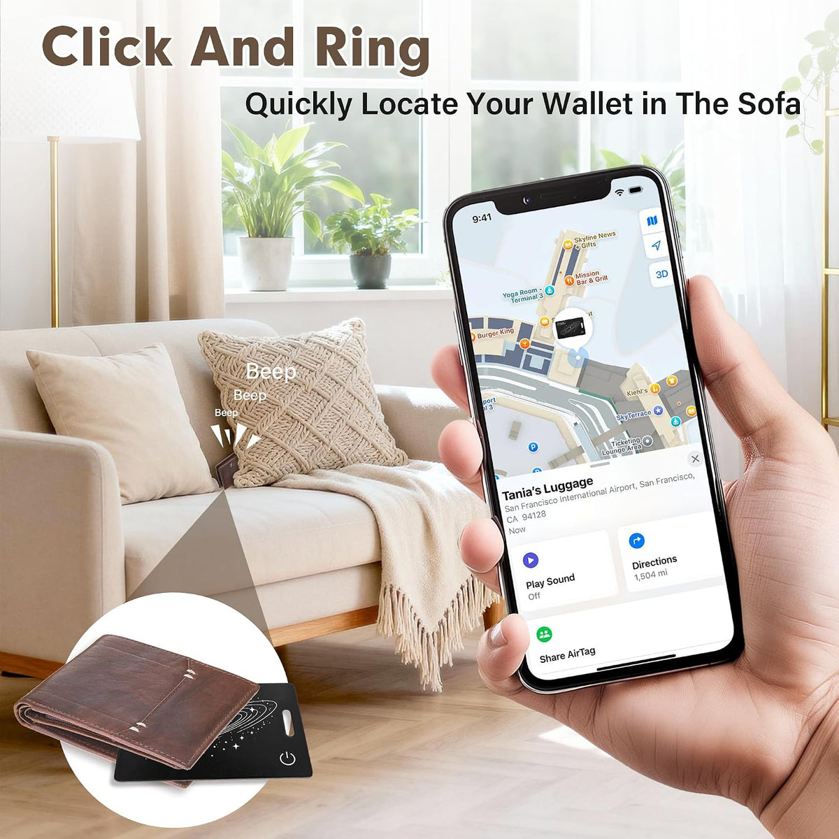 Smart Wallet Tracker Card (iOS Only) - Item Finder for Luggage, Keys & Passport 、Compatible with Apple Find My、Slim, Rechargeable & IP68 Waterproof (4 Black)