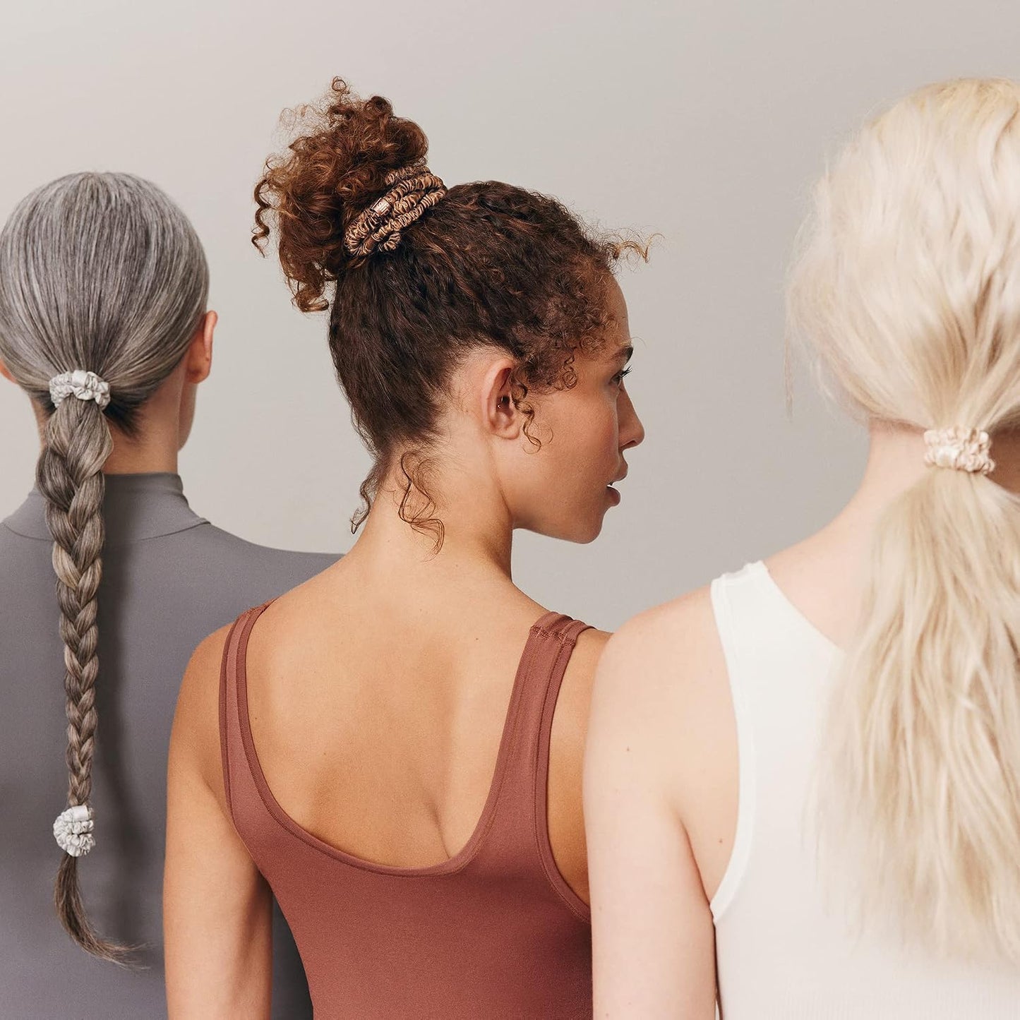 Slip Silk Hair Ties — Skinny Silk Black Scrunchies, No Damage, No Crease, Anti-Breakage |100% Mulberry Silk | All Hair Types | Made with Proprietary Slipsilk™ | Set of 4
