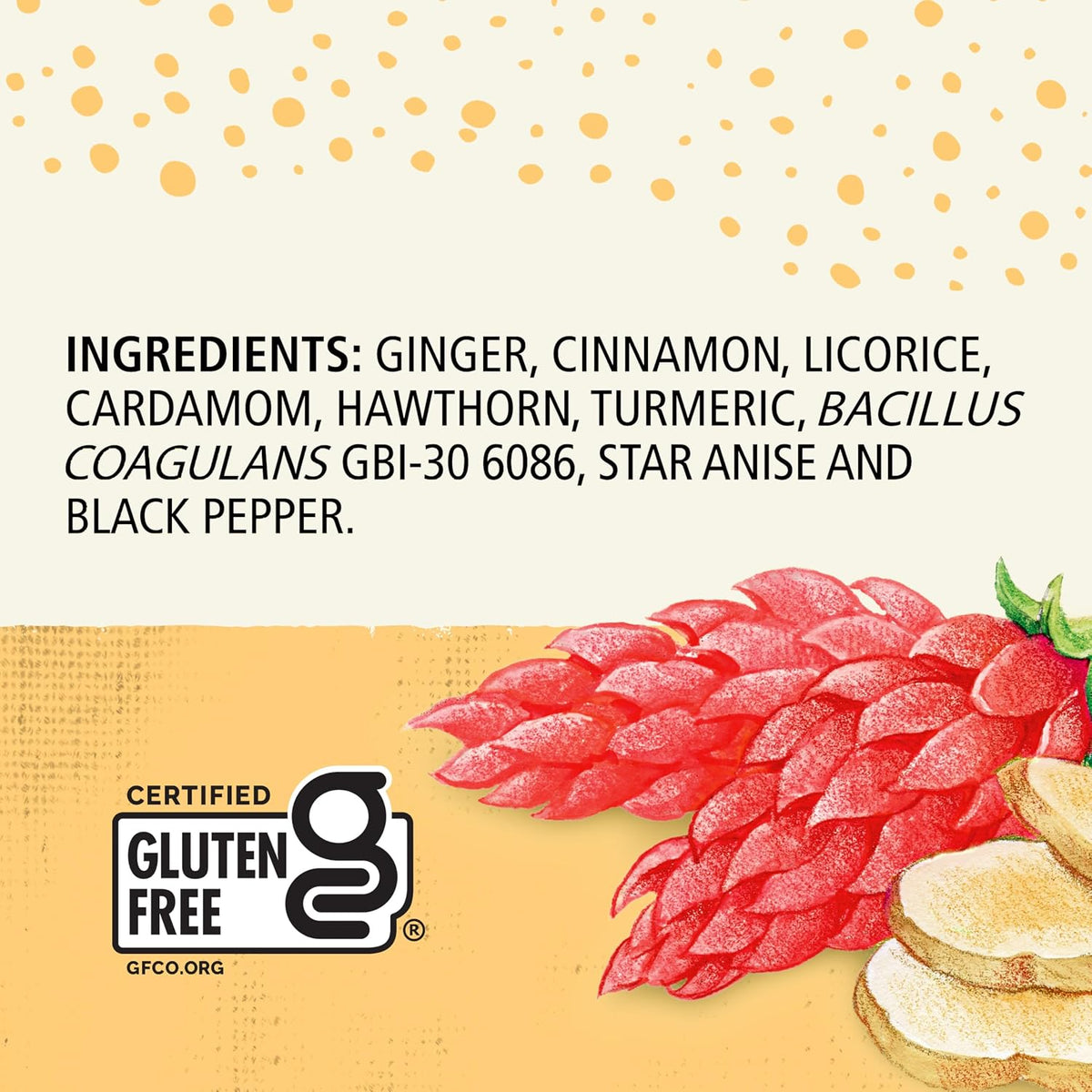 Celestial Seasonings Ginger + Probiotics Herbal Tea, Caffeine Free, 16 Tea Bags Box (Pack of 6)