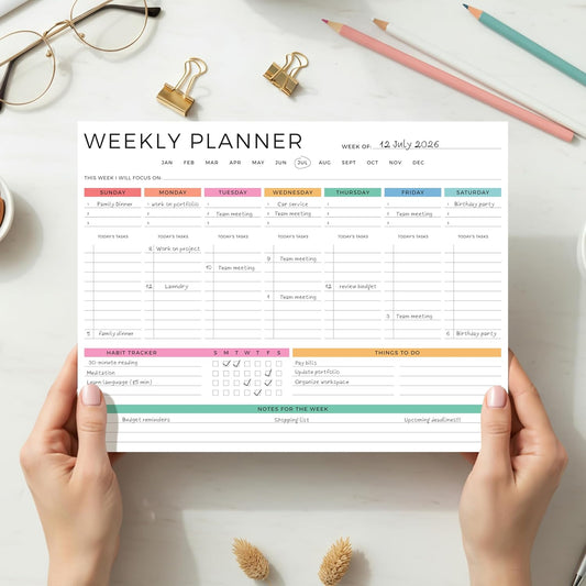 Beautiful Weekly Planner - Undated To Do List Notepad with 52 Sheets