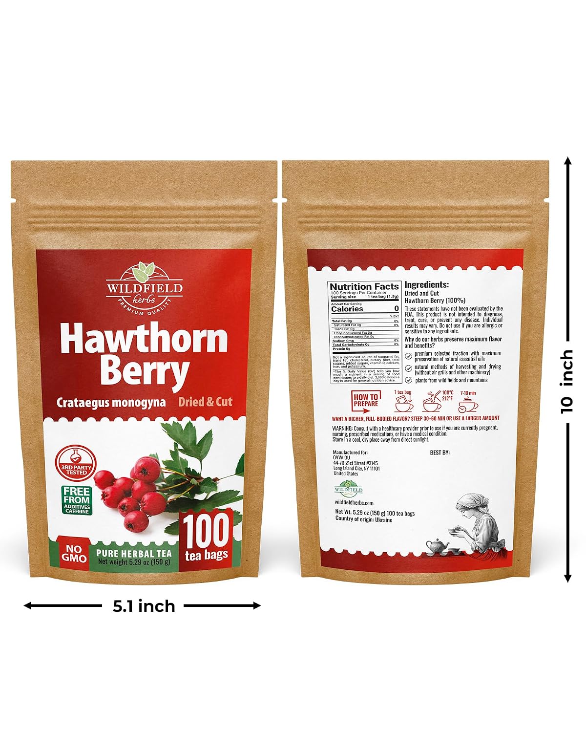 100 Bags Hawthorn Berry Herbal Tea (Crataegi fructus) – 100 Tea Bags 1.5g Hawthorn Fruit Espino Blanco