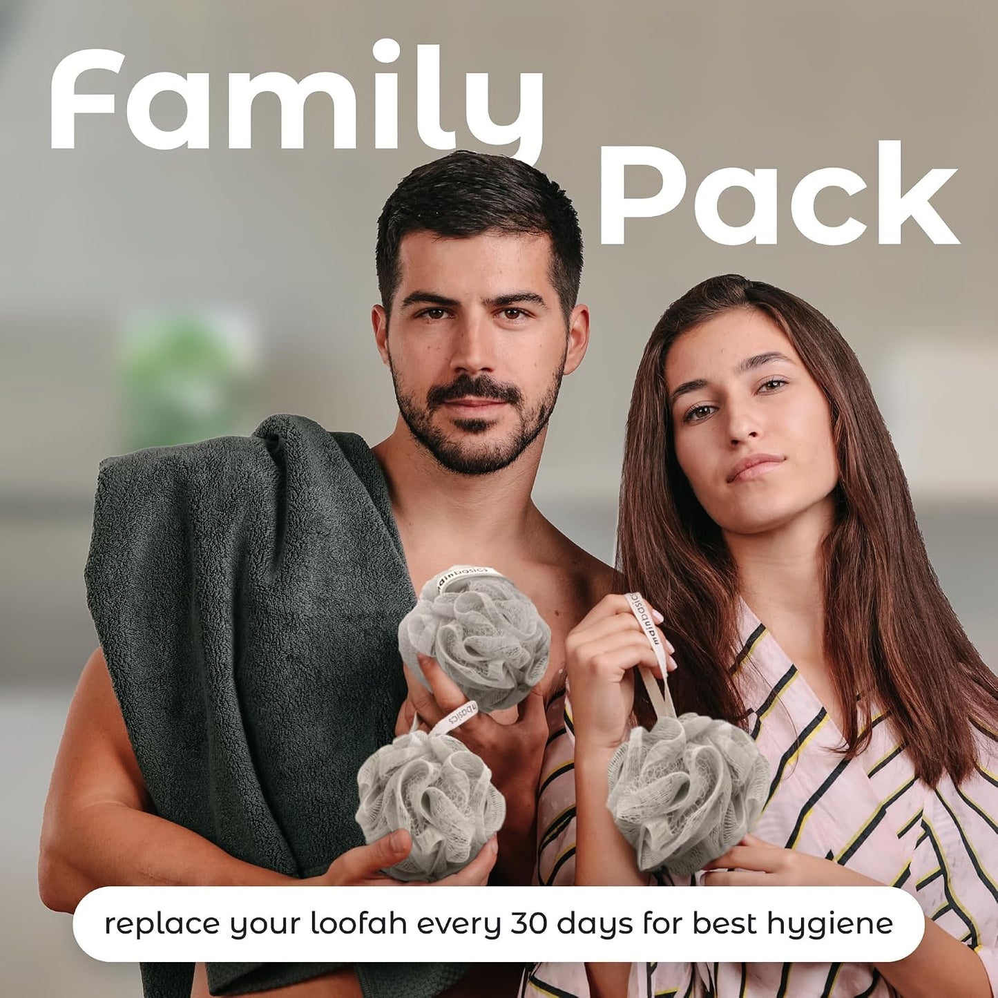 MainBasics Bath Shower Loofah Sponge Pouf Body Scrubber Exfoliator Body Wash Sponge (Set of 3, Airy Blossom)
