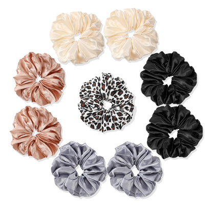 16 Pcs Scrunchies for Women - Black Satin Silk Scrunchies for Girls Hair Ties Elastics Bands Ponytail Holder Hair Accessories