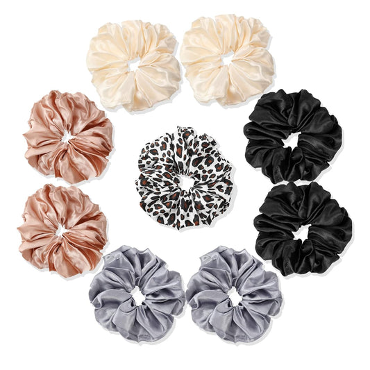 16 Pcs Scrunchies for Women - Black Satin Silk Scrunchies for Girls Hair Ties Elastics Bands Ponytail Holder Hair Accessories