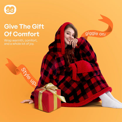 Giggling Getup Wearable Blanket Hoodie for Adults Gifts for Teen Girls Sister Women Sherpa Fleece Printed Hooded Blanket Sweatshirt Warm Cozy with Pocket & Sleeves Beige Cat