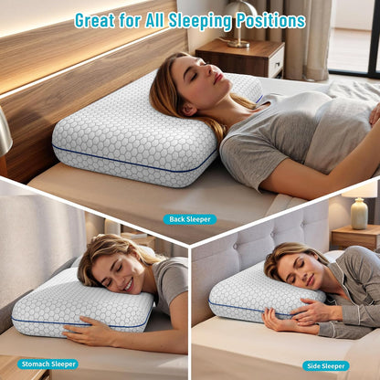 CushyOasis Memory Foam Pillows for Sleeping, Firm Bed Pillow, Standard Size