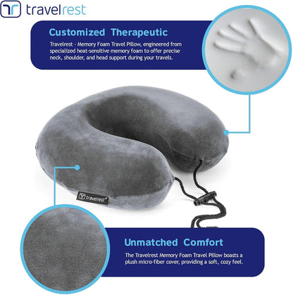 TRAVELREST Nest Neck Pillow Travel Essentials - Memory Foam Support - Grey