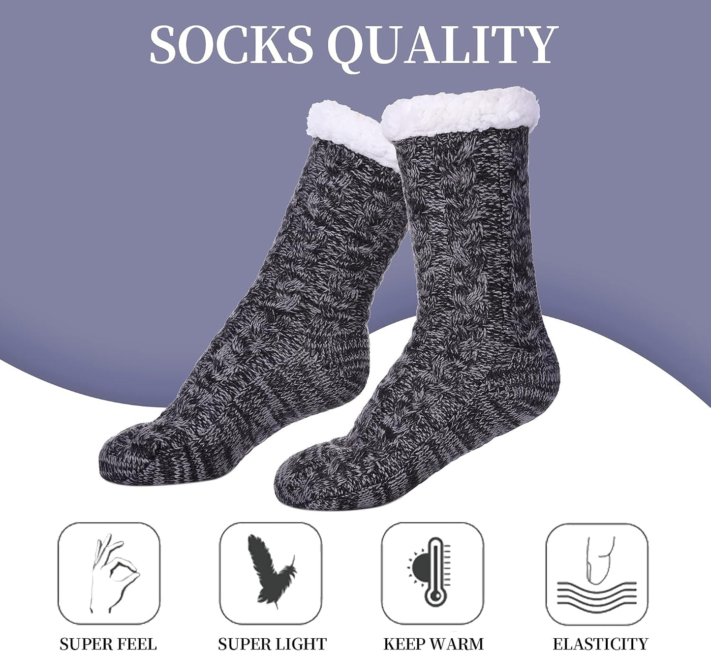 SDBING Women's Winter Super Soft Warm Cozy Fleece Lined Fuzzy Slipper Socks with Grippers