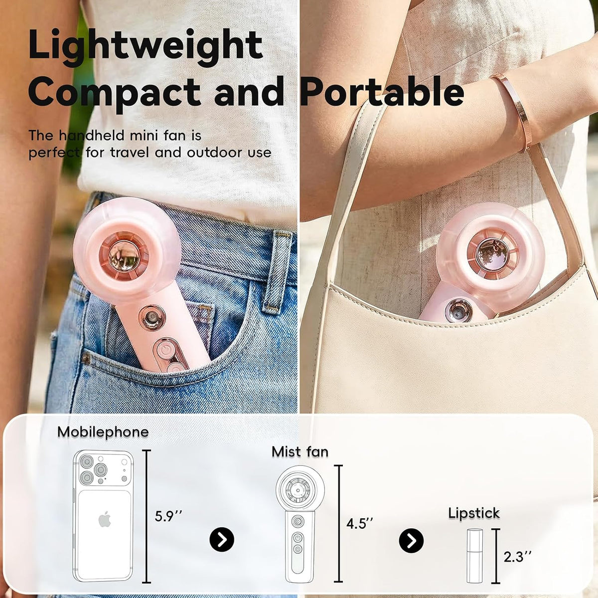 Portable Handheld Misting Fan, Rechargeable Mini Fan with LED Display