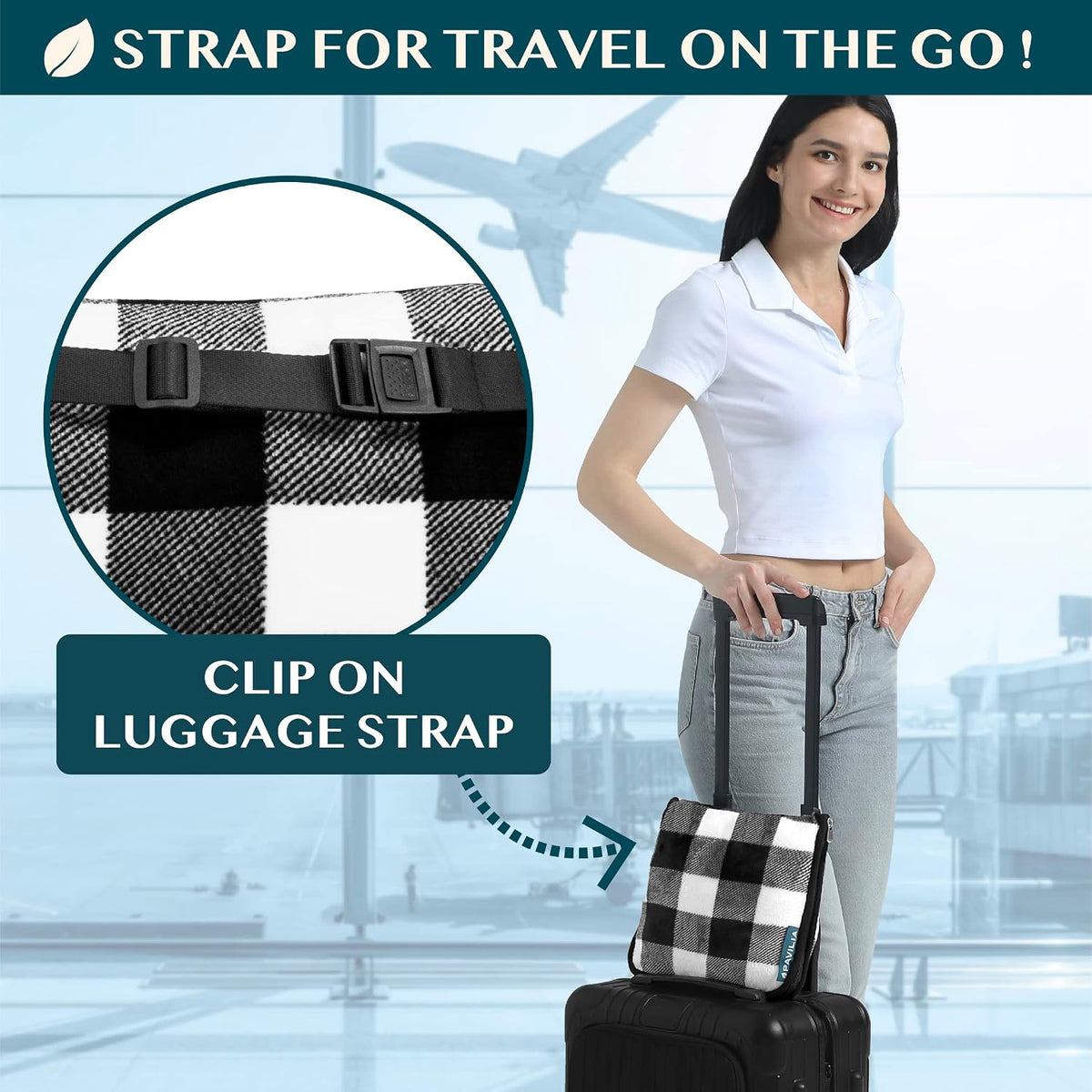PAVILIA Travel Blanket Pillow, Soft Airplane Blanket 2-IN-1 Combo Set, Plane Blanket Compact Packable, Flight Essentials Car Pillow, Travelers Gifts Accessories Luggage Backpack Strap, 60x43 Teal Blue