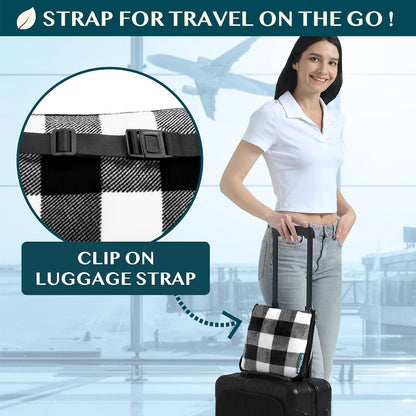 PAVILIA Travel Blanket Pillow, Soft Airplane Blanket 2-IN-1 Combo Set, Plane Blanket Compact Packable, Flight Essentials Car Pillow, Travelers Gifts Accessories Luggage Backpack Strap, 60x43 Teal Blue