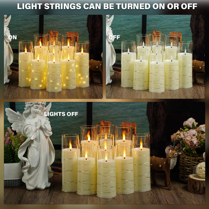 Nimiko Flickering Flameless LED Candles,Battery Operated Candles 24 Pcs with Embedded Star String,Acrylic LED Pillar Candles with Remote,Suitable for Home Decoration to Create an Atmosphere (White)
