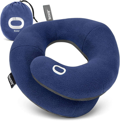 BCOZZY Travel Neck Pillow for Airplane – Patented Double Support for Head, Neck, and Chin. Best for Long Flights, Plane Sleeping, and Car Rides. Adjustable Size. Fully Washable. Carry Bag. Large, Gray