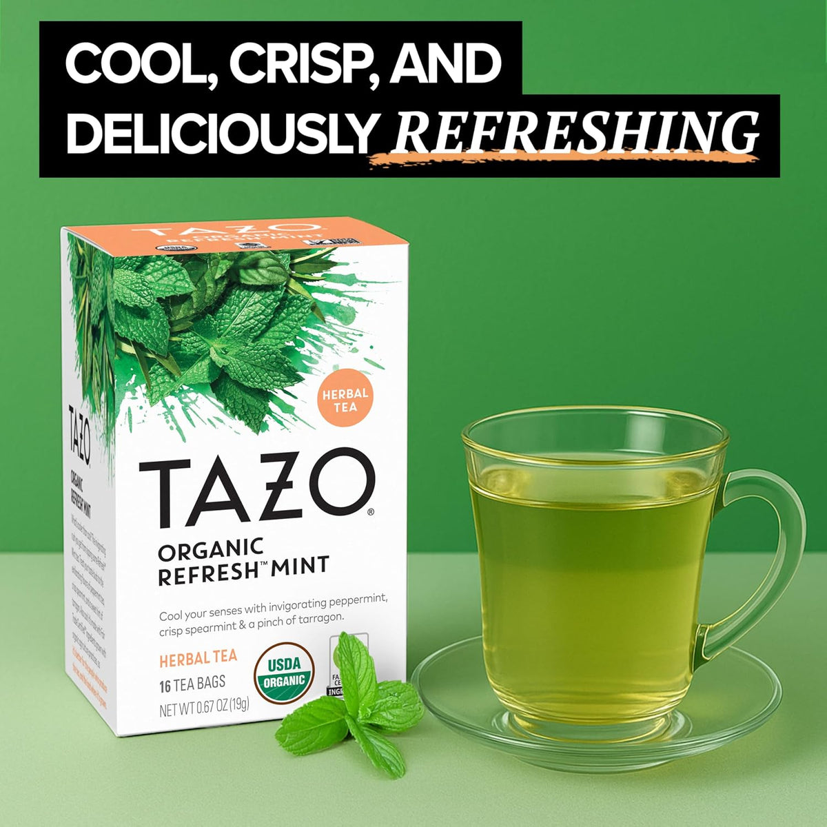 TAZO Refresh Mint Herbal Tea Bags with Peppermint and Spearmint, Caffeine Free, 96 Tea Bags (Pack of 2)