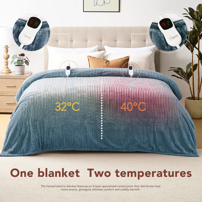 Homemate Heated Blanket Electric Throw - 50"x60" Heating Blanket Throw 1/2/4/6/8 Hours Auto-Off 10 Heat Levels Over-Heat Protection Soft Flannel Sherpa Heater ETL Certification