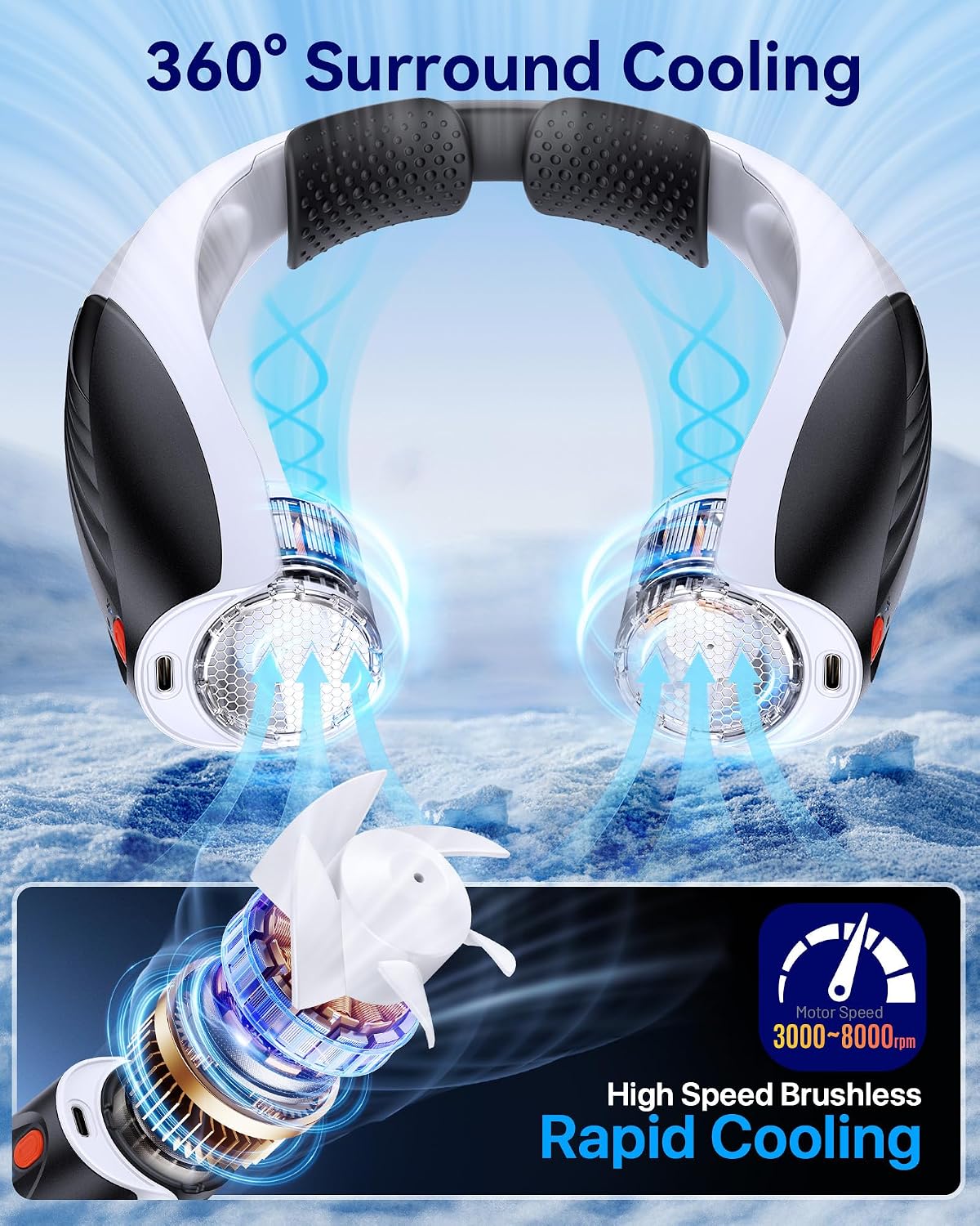Kesguar Portable Neck Fan, 20H RunTime, 6000mAh Rechargeable