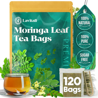 Lavitali, Moringa Leaves Tea | 120 tea bags, 100% Pure Herbal Tea | Caffeine-Free, Eco-Friendly Filter Bags | Daily Natural Botanical, Hot or Iced Herbal Infusion