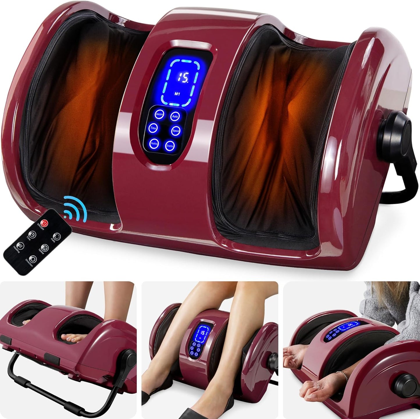 Best Choice Products Shiatsu Foot Massager with Heat for Plantar Fasciitis & Neuropathy, Kneading Foot & Calf Massager with Remote, 360° Adjustable Handle, Rolling & Compression Massage - Satin Black