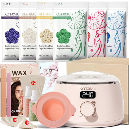 KOTAMU Waxing Kit for Women & Men, Pink Digital Wax Pot Warmer Hair Removal | Home Hard Wax Kit, Wax Machine, Face, Eyebrow, Bikini, Brazilian, Body, Sensitive Skin, 25 Accessories, Beginner-Friendly