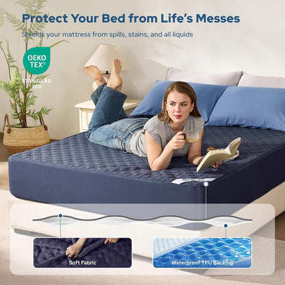 2 Pack Waterproof Mattress Protector, Queen Size Mattress Pad Noiseless with Deep Pocket Fitted for 6"-18", Soft Breathable Dirt-Proof Bed Mattress Cover Washable for Home, Bedroom, Hotel (Gray)