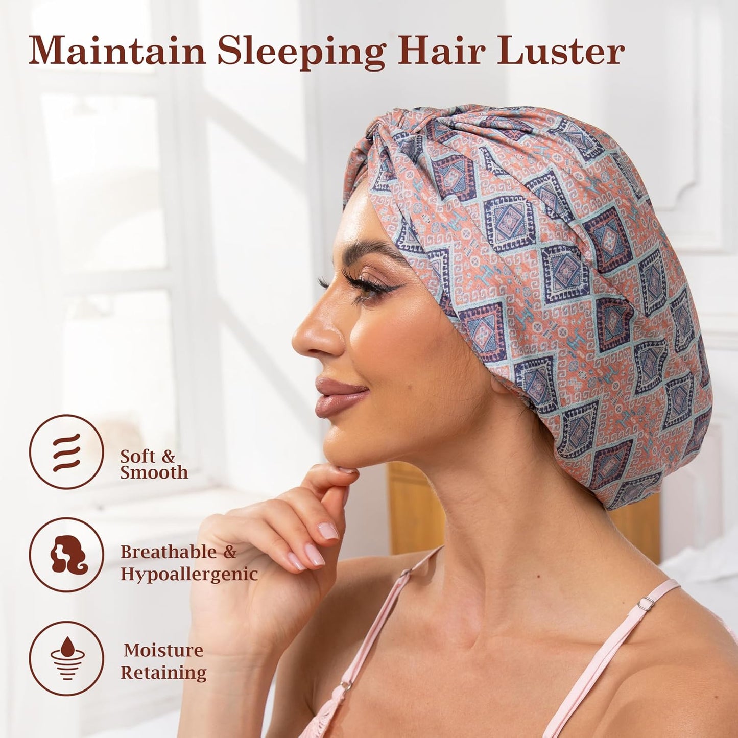 Adjustable Silk Satin Bonnet for Sleeping Hair Wrap, Double Layer Sleep Cap, Night Turban for Large Long Curly Braid Women Men Hair - Matcha Green