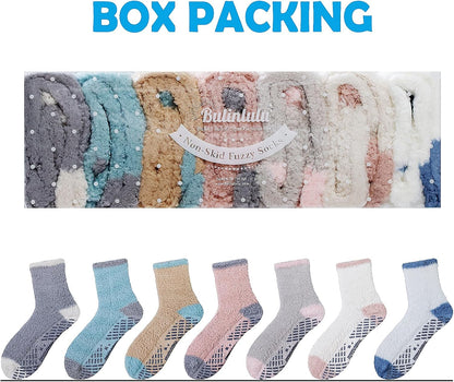 Bulinlulu Fuzzy Socks with Grips Plush Sleep Cozy Winter Soft Hospital Fluffy Socks for Womens Mens Gifts