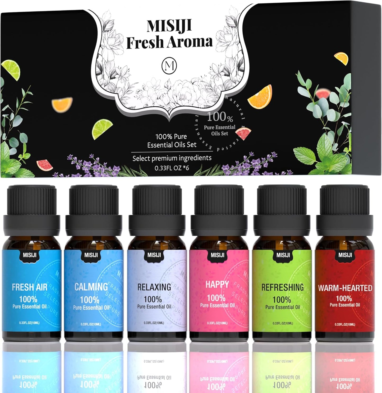 Essential Oils Set Top 6 Aromatherapy-Essential Oils for Diffuser for Home,Air Freshening Diffuser Oils Scents for Aromatherapy,Laundry,Candle&Soap Making,Humidifiers 6 X 10ML
