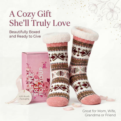 Cozylook Fuzzy Slipper Socks for Women with Grips Warm Cozy Soft Non-Slip Winter Socks Cozy Gift Idea
