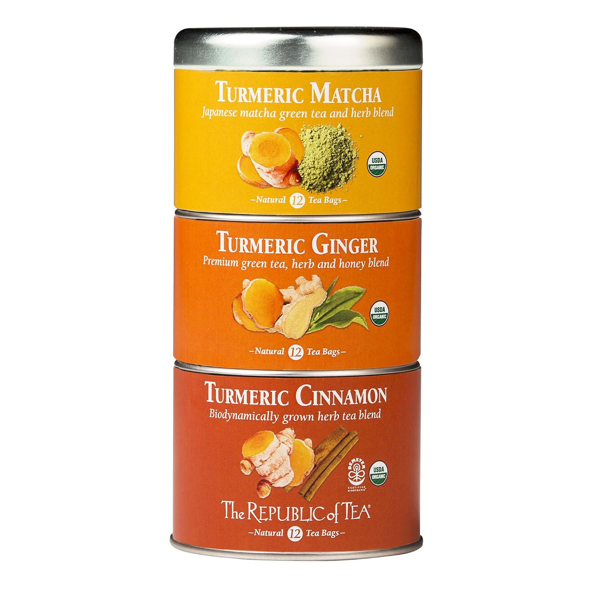The Republic of Tea, Organic Turmeric Stackable Tea Tin, 36 Tea Bags