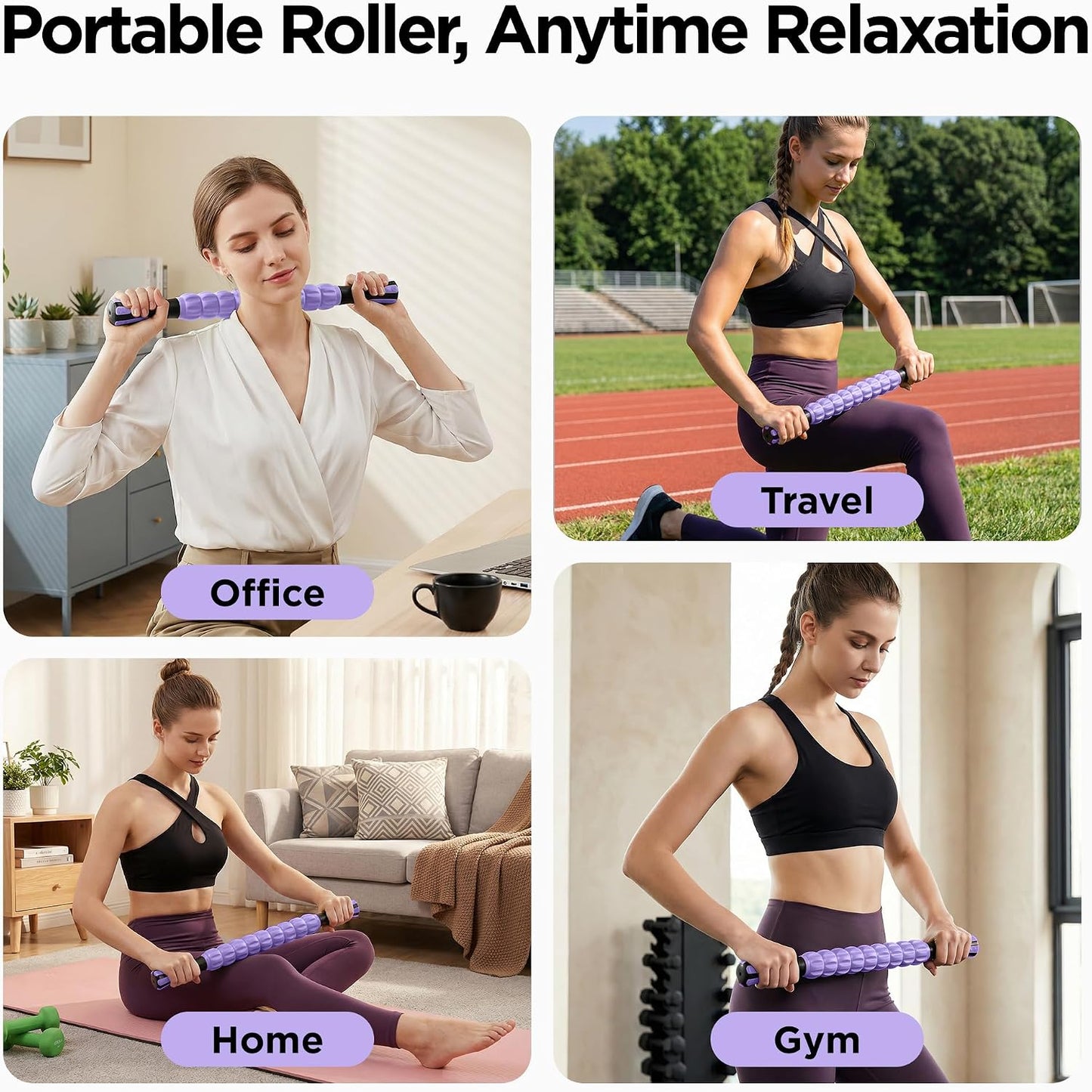 Muscle Roller Massage Roller Stick- Deep Tissue Fascia Blaster for Myofascial Pain Relief, Lymphatic Drainage & Body Sculpting, Handheld Physical Therapy & Recovery Tool (Pink black-18 inch)