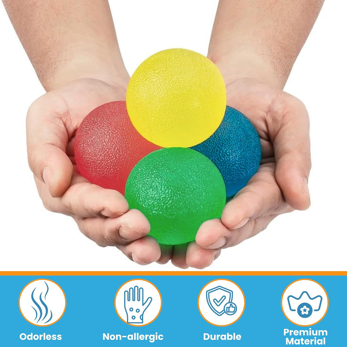 FlintRehab Premium Hand Exercise Balls - Set of 4 for Carpal Tunnel Stress/Pain Relief, Stress Balls for Kids & Adults, Squeeze Balls for Hand Therapy/Arthritis - Hand Squeezers for Strength