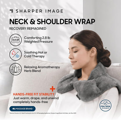 Sharper Image Heated Neck & Shoulder Wrap - Microwavable Warm & Cooling Plush Pad, Scented Aromatherapy (100% Natural Lavender & Herb Spa Blend), Pain Tension Headache Relief Therapy, Gift for Women