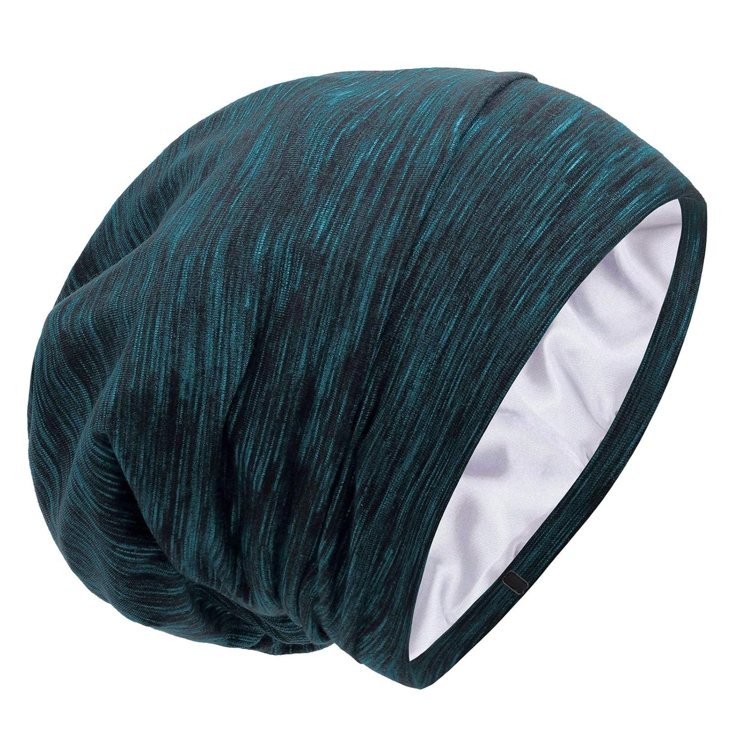 Silk Satin Lined Bonnet Sleep Cap - Adjustable Stay on All Night Hair Wrap Cover Slouchy Beanie for Curly Protection Women and Men Solid Black