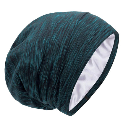 Silk Satin Lined Bonnet Sleep Cap - Adjustable Stay on All Night Hair Wrap Cover Slouchy Beanie for Curly Protection Women and Men Solid Black