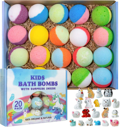 Bath Bombs for Kids 20Pcs Organic Fizzy Gift Set with Surprise Toys Inside