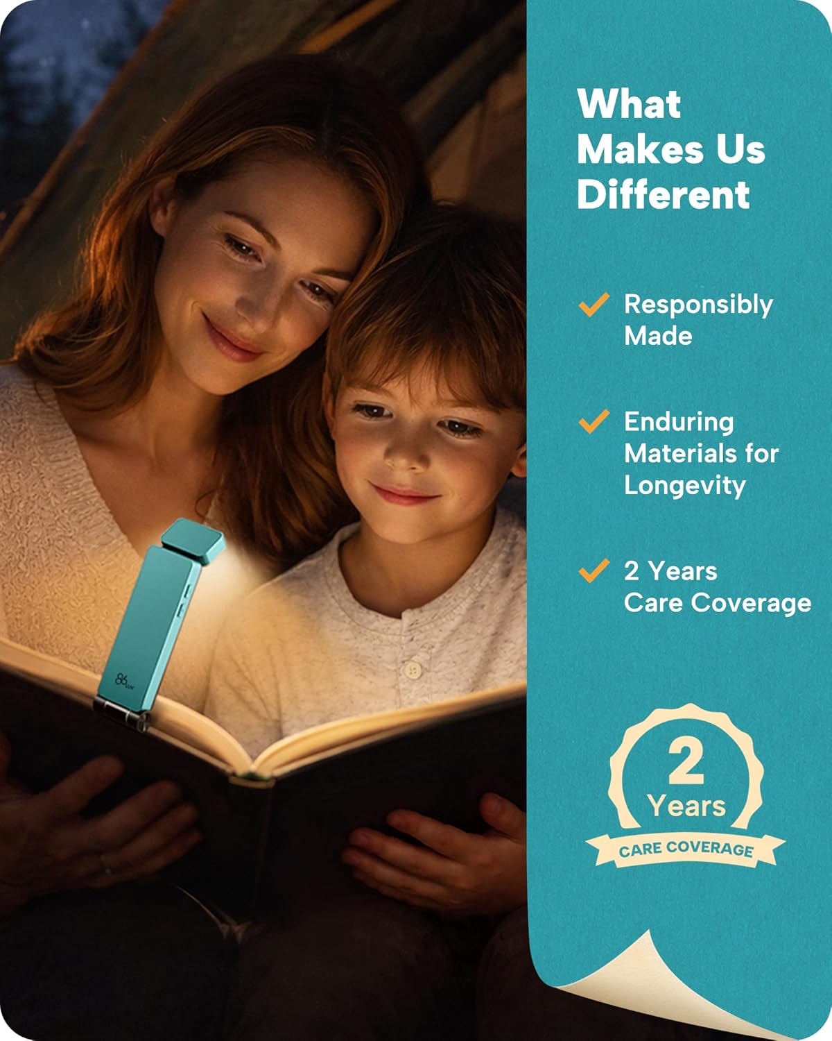 86lux Book Light, Rechargeable Clip-On LED Reading Light for Bed & Night Use - 3 Color Temperatures with Stepless Dimming, Ultralight Bookmark Design for Book Lovers, Grey