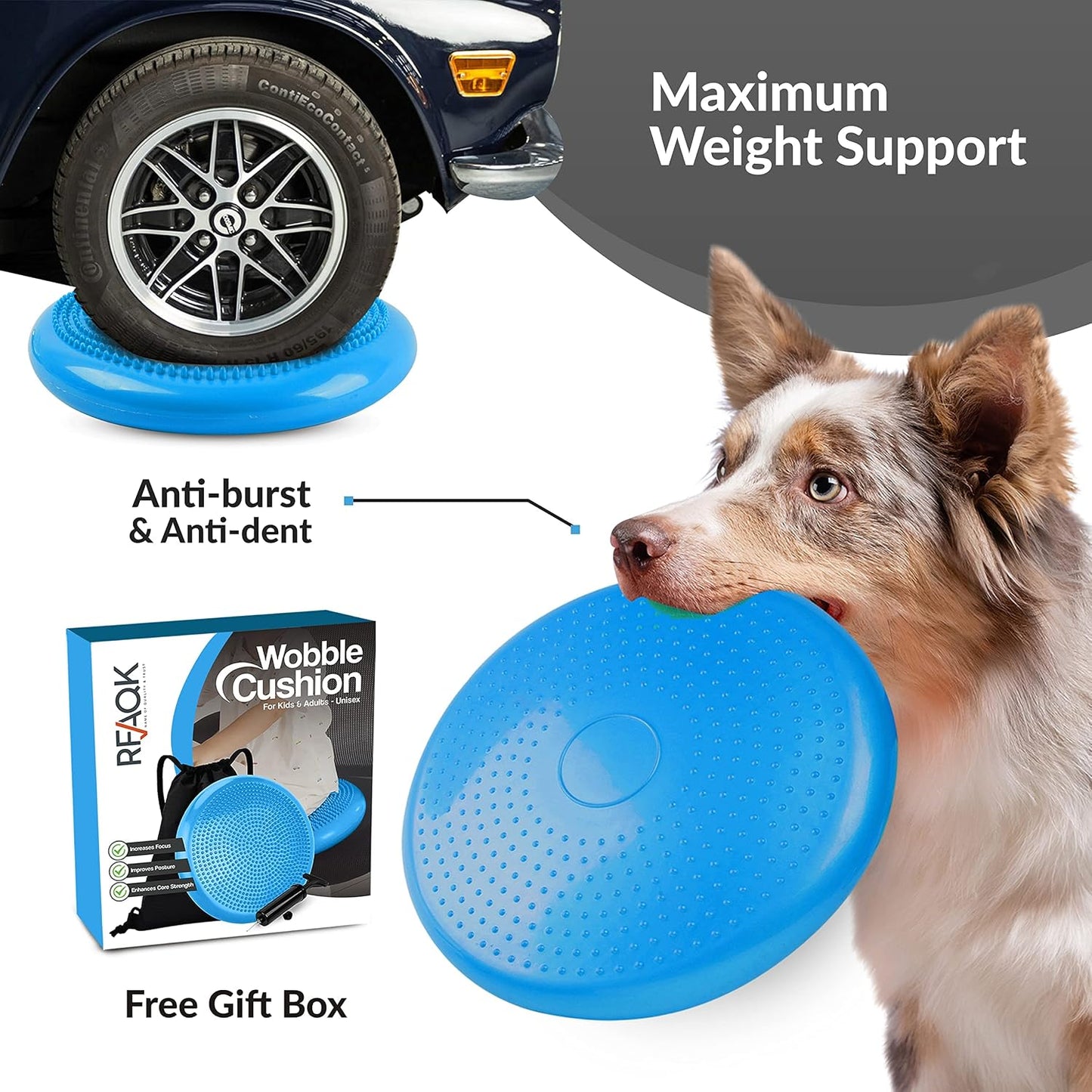 RFAQK Inflated Air Stability Wobble Cushion - Wiggle Seat to Improve Sitting Posture & Attention, Stability Balance Disc for Physical Therapy Exercise [Extra Thick, Pump, Bag, E-Book Included]
