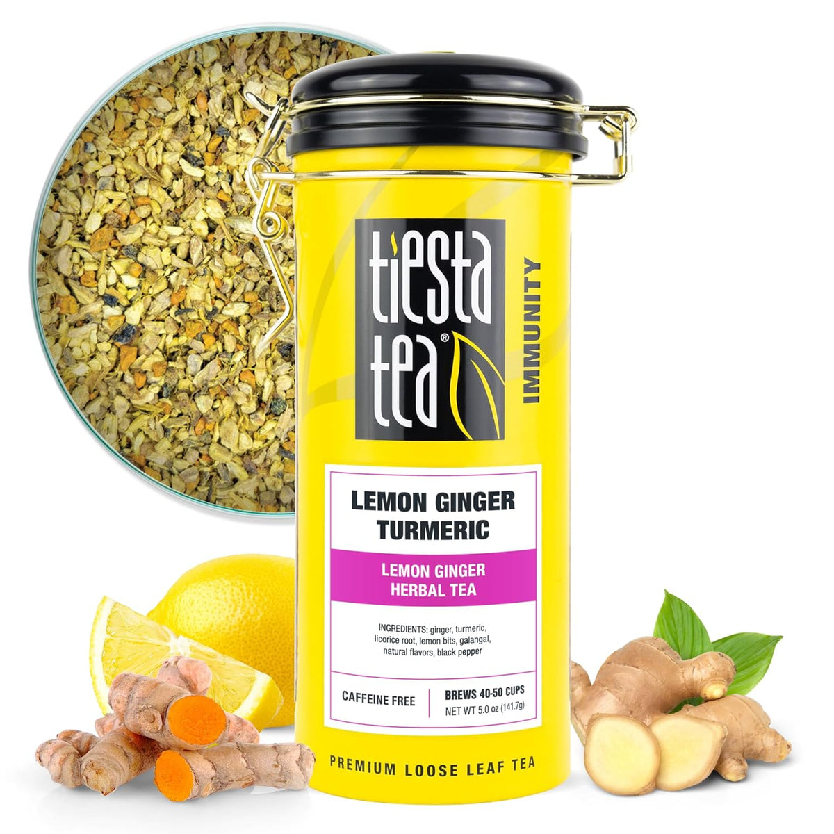 Tiesta Tea Lemon Ginger Turmeric, Loose Leaf, Lemon Ginger Herbal Tea, 5oz