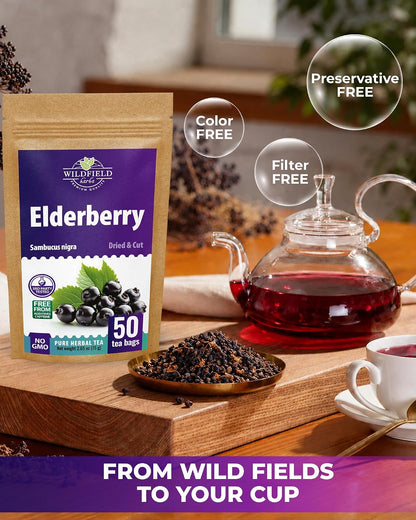50 Bags Elderberry Fruit Herbal Tea (Sambucus) – 50 Tea Bags 1.5g Elderberry Berry Tea Saúco