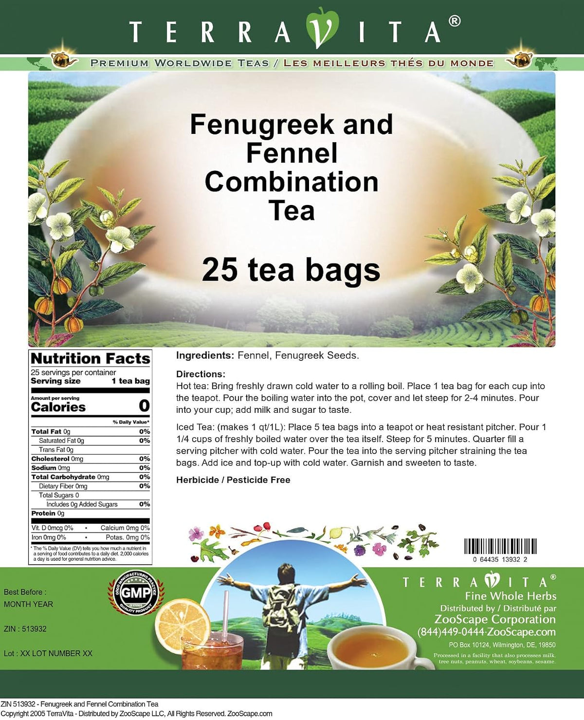 Fenugreek and Fennel Combination Tea (25 tea bags, ZIN: 513932)