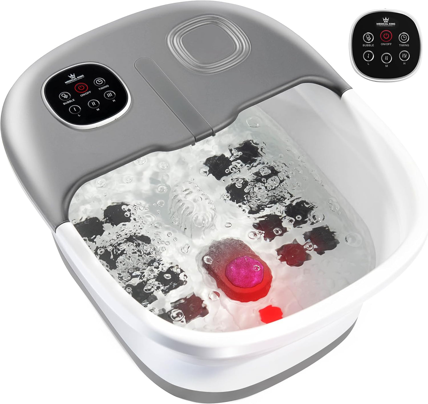 Medical king Foot Spa with Heat and Massage and Jets Includes A Remote Control A Pumice Stone Collapsible Massager with Bubbles and Vibration