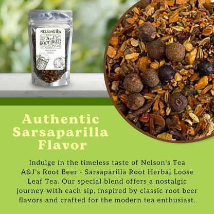 Nelson's Tea AandJ's Root Beer Sarsaparilla Loose Leaf Harmonious Tea, 2 oz