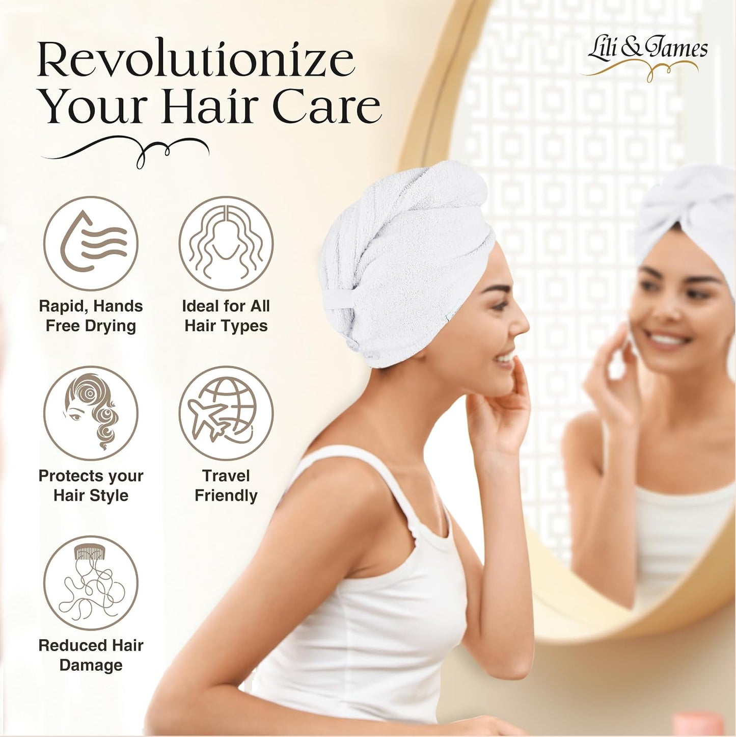 Lili&James 100% Cotton Hair Towel Wrap for Women & Kids – 420 GSM Quick Dry Hair Turban with Double Button Loop, Anti Frizz Non Microfiber Hair Drying Towel for Curly, Long & Thick Hair (Lilac)