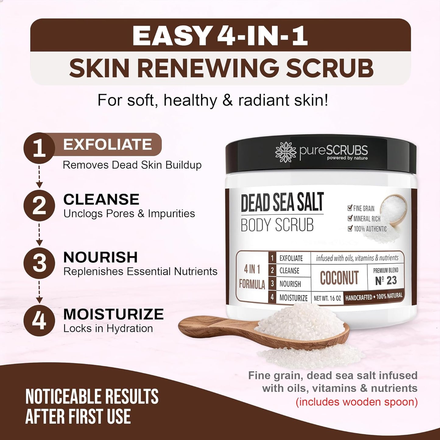 pureSCRUBS Premium Cucumber Body Scrub Set, Exfoliating Dead Sea Salt Scrub | Ultra Skin Smoothing, Deeply Moisturizing, Shower Scrub for Women, Softens Rough, Dry Skin, Includes Loofah, Spoon & Soap