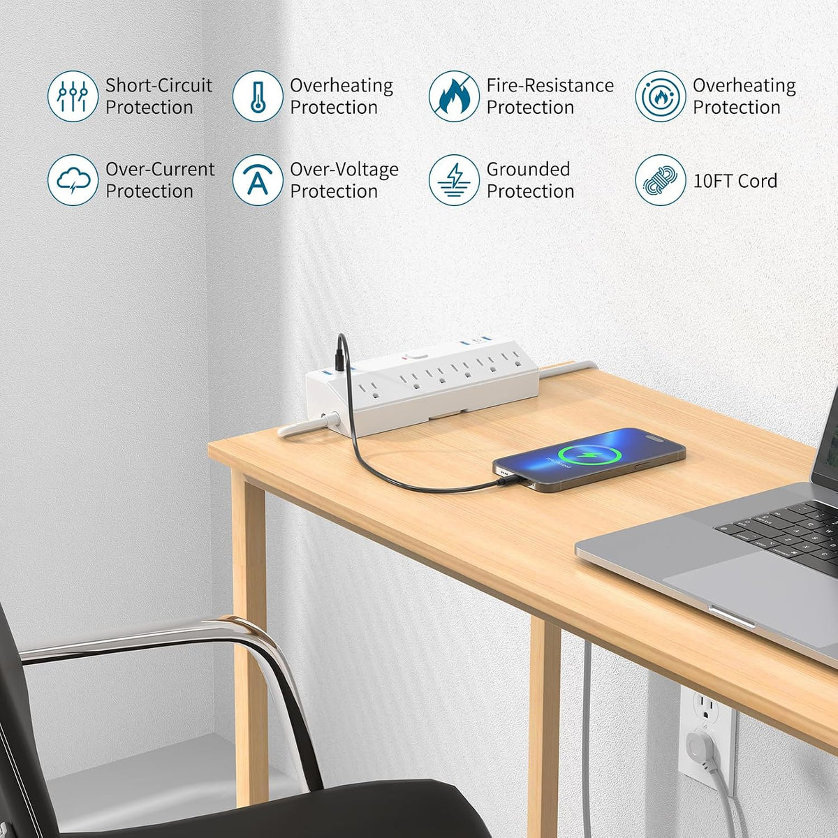 Desk Clamp Power Strip 10FT, 40W Total Fast Charging Station, Black