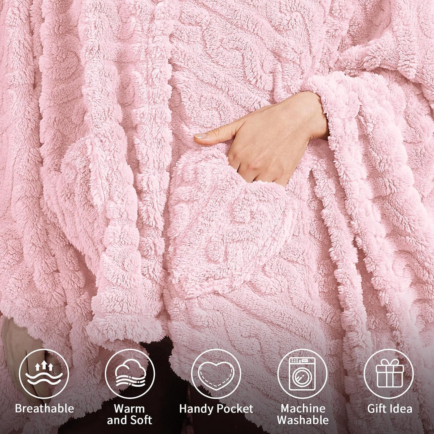Wearable Blanket Poncho Cape Wrap for Adult, Cozy Sherpa Fleece Pocketed Shawl TV Throw Blankets for Office and Lounge(Purple,58'' x 64'')